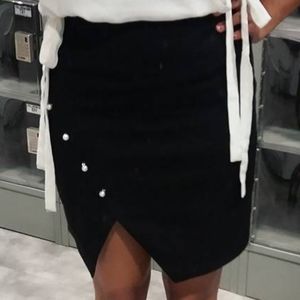 & Other Stories Asymmetrical Mini Skirt with Pearls (Size 4)